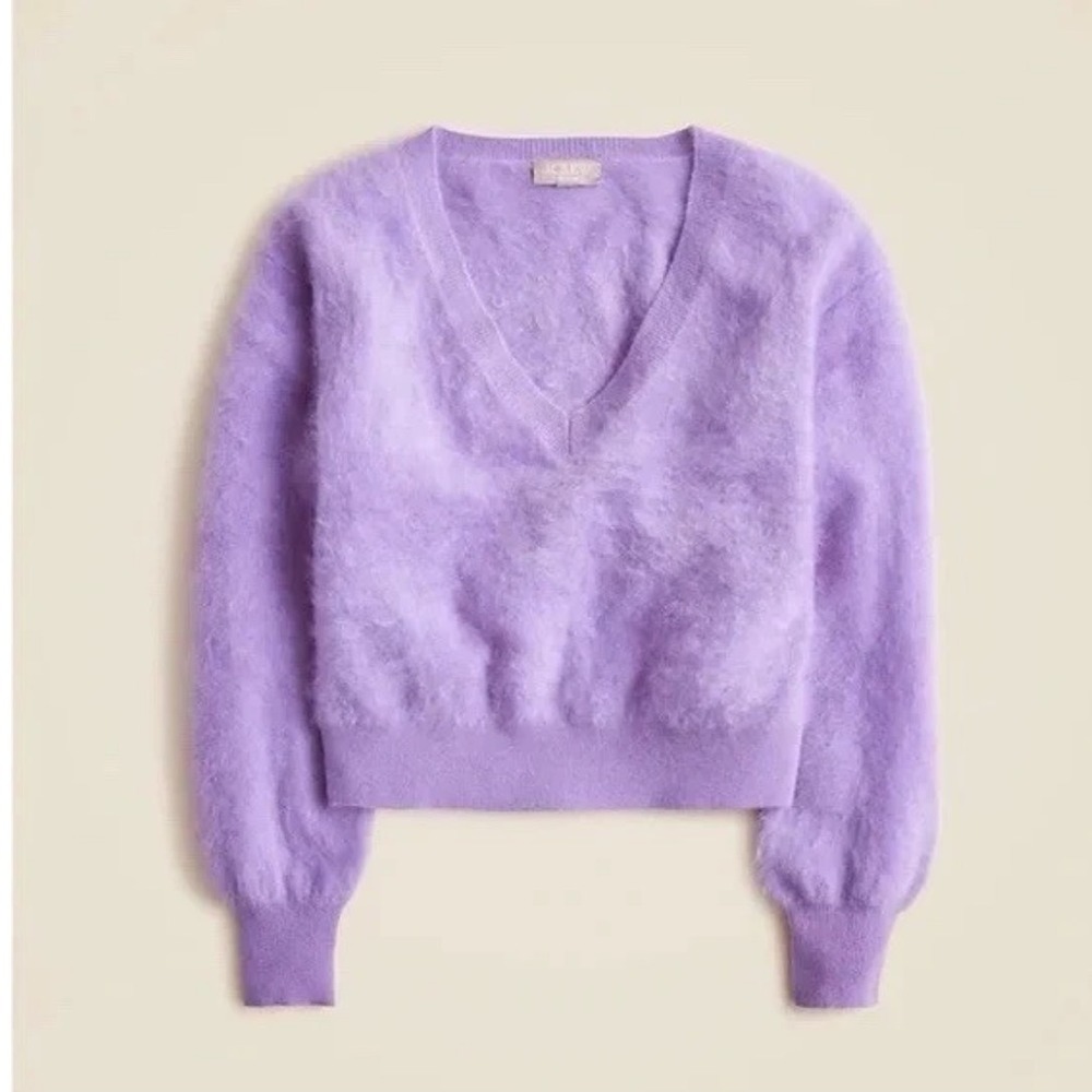 NWT J. Crew Sz S Brushed Cashmere Relaxed Cropped V-Neck Sweater in Lilac $168